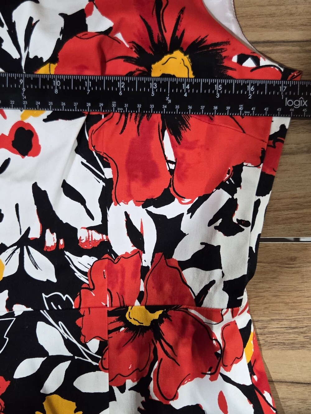 David Meister Dress 8 Red Floral Sheath Square Neck Cotton Blend EUC - Picture 11 of 13